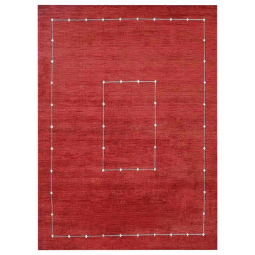 Hand Knotted Loom Wool Area Rug Geometric Red