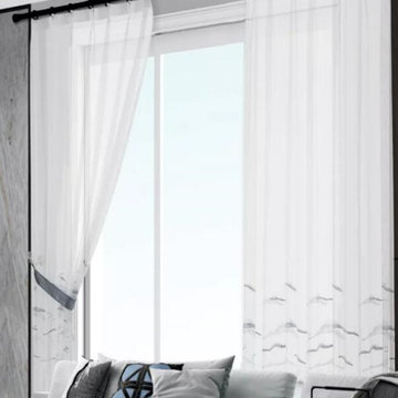 QY7121SDC Elbert Embroidered Double Pinch Pleat Ready Made Sheer Curtains