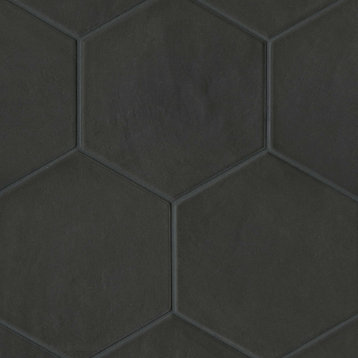 Bedrosians Allora Hexagon Matte Porcelain Tile 8.5"x10", Solid Black