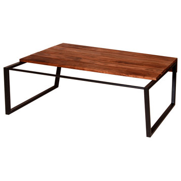 Benzara UPT-238064 Rectangular Coffee Table With Plank Style Top, Brown/Black