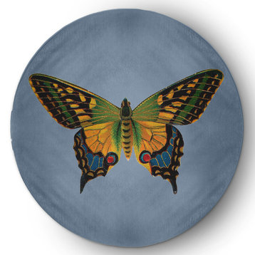 Colorful Swallowtail Butterfly Novelty Chenille Rug, Dusty Smoke Blue, 5' Round