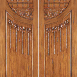 AN-2010-2 Mahogany Hand Carved 2-Panel Art Nouveau Double Door - Windows And Doors