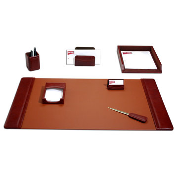 D3004, Mocha Leather, 7-Piece Desk Set