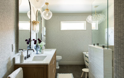 A 130-Square-Foot Bathroom Gets Warm Style With a Reeded Vanity