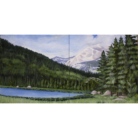 12"x24" Lake Landscape Mural Tile, 2-Piece Set