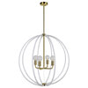 Basil 4 Light Chandelier, White and Plated Satin Brass