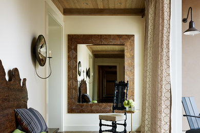 Transitional dark wood floor hallway photo in San Francisco with white walls