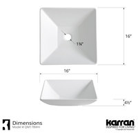 Karran White Acrylic 16" Square Vessel Sink With Faucet Kit, Stainless Steel