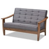 Baxton Studio Larsen Tufted Fabric and Wood Loveseat in Gray and Walnut Brown