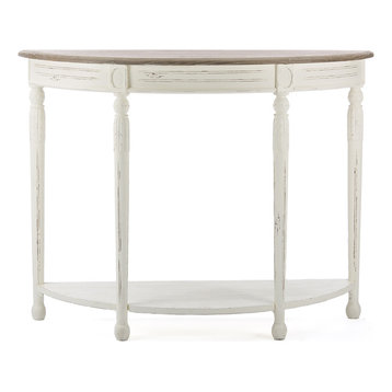 white semi circle console table