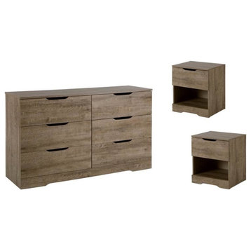 3 Piece Set with Set of 2 Nightstands and Dresser in Weathered Oak