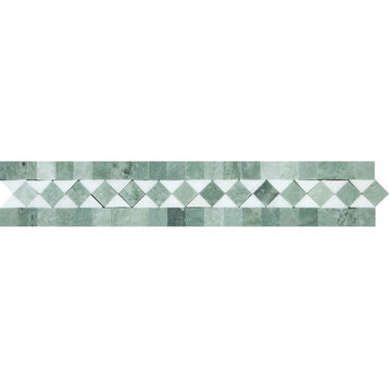 Thassos Marble Bias Border With Ming Green Dots, 2 X 12 Honed