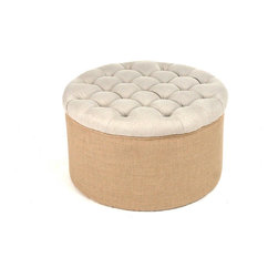 Zentique CF053-1 Luxurious Tufted Natural Linen Ottoman in Jute - Footstools And Ottomans