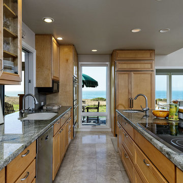 The kitchen is well equipped and positioned in the floor plan.