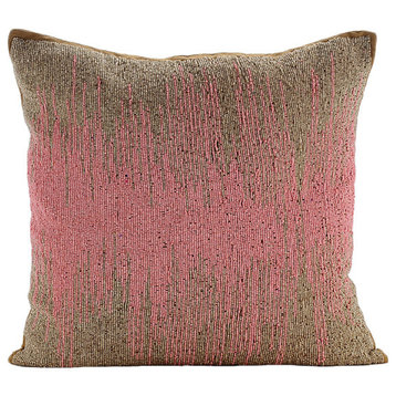 Beaded Ombre Pink Cushion Covers, Art Silk Pillow Covers 14x14, Pink Phenomena