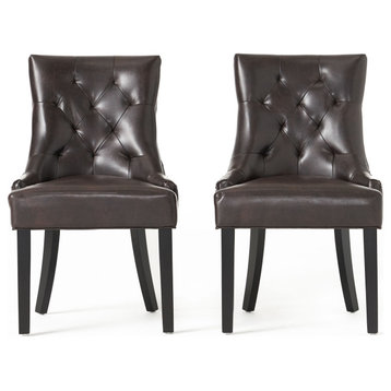 GDF Studio Stacy Bonded Leather Dining and Accent Chairs, Set of 2, Brown, Faux