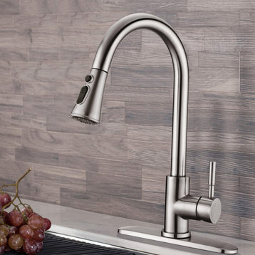 Pull Down Single Handle Kitchen Faucet, Brushed Nickel