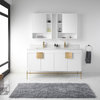 Modern White Bathroom Vanity Set, Satin Brass Hardware,Marbel Top