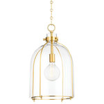 Hudson Valley Lighting - Eldridge 1-Light Pendant Dome Aged Brass - Eldridge is a minimalist cage pendant with maximum style. Light pours through the glass shade and allows the lamp socket within to shine. Available in a conical and a dome shape with Aged Brass, Old Bronze or Polished Nickel finishes, these pendants suspend from gorgeously detailed hook and loop chains.