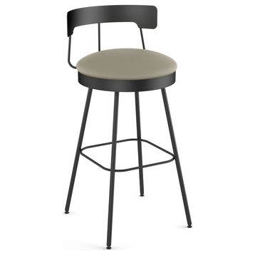 Amisco Monza Swivel Stool, Greige Faux Leather/Black Metal, Bar Height