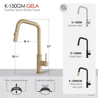 Single Handle Pull Down Touchless Kitchen Faucet, Brushed Gold