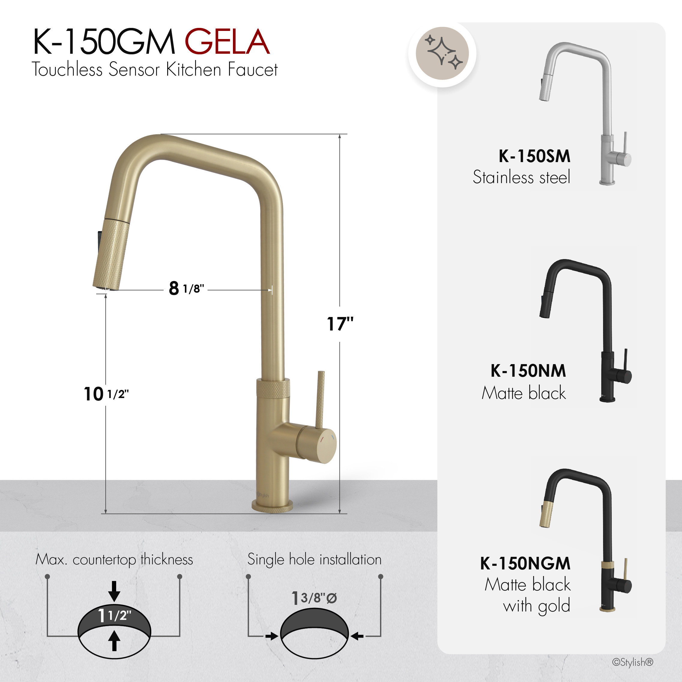 Single Handle Pull Down Touchless Kitchen Faucet, Brushed Gold