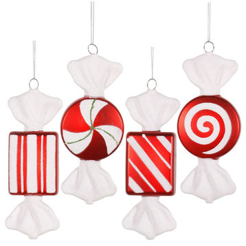 Vickerman 6" Red and White Candy Ornament 4 Assorted, Set of 4
