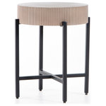 Four Hands - Jolene Outdoor End Table - Side reeding lends texture to a petite end table of taupe concrete, while low, black steel framing spurs an intriguing juxtaposition of scale. Cover or store inside during inclement weather and when not in use.
