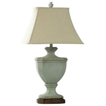 Oldsbury Blue Table Lamp Farmhouse Style With Beige Shade 100w