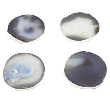 Gray Agate Coaster Set--Silver Plated