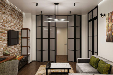 3d-визуализация гостиной 16кв м в современном стиле