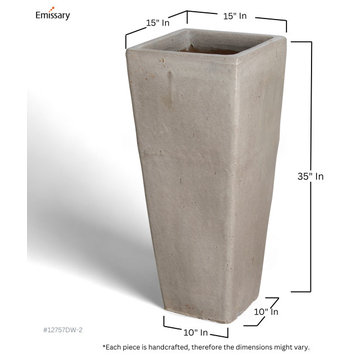 Square Tall Planter, Distressed White Large 15x35
