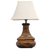 Vintage Handmade Wood Urn Table Lamp With Square Bell Shade