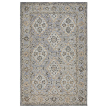 5' x 8' Blue and Tan Traditional Area Rug