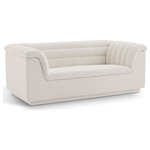 Meridian Furniture - Cascade Upholstered Set, Cream, Boucle Fabric, Loveseat - Give your room a much-needed rehab when you bring home this Cascade boucle fabric loveseat. The elegantly attention-grabbing design features a modern profile with curved arms deep horizontal channel tufting, so it wows from all angles. Upholstered in rich cream boucle fabric, this seat quickly becomes everyone's favorite spot for curling up with a good book or smart device. Thick foam padding ensures a cozy, body-hugging experience. while you watch TV or just relax.