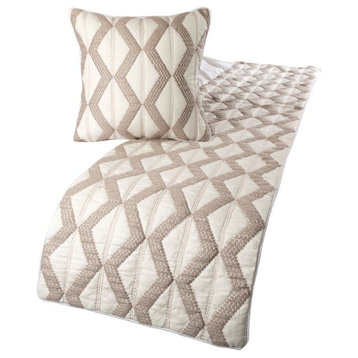 Ivory King 90"x18" Bed Throws Runner Linen Geometric & Abstract, Pattern Flatter