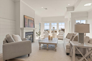 Example of a minimalist family room design in Boston