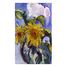 Tile Mural SUNFLOWERS sky clouds Kitchen Backsplash 4.25" Ceramic Glossy