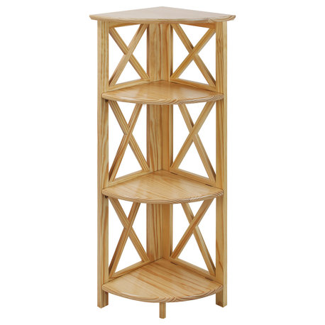 Montego 3-Shelf Corner Folding Bookcase With Mantel Top, Natural