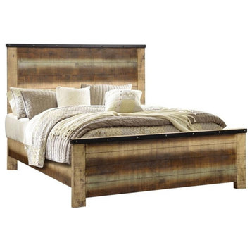 Pemberly Row Wood Eastern King Panel Bed Antique Multi-Color