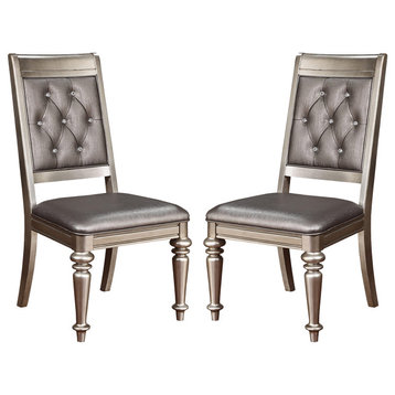 Set of 2 Side Chairs with Tufted Back, Metallic Platinum
