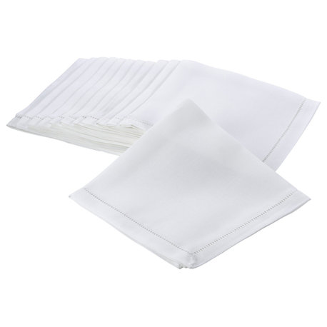 Classic Hemstitch Border Dinner Napkin, Set of 12, White, 18"x18"