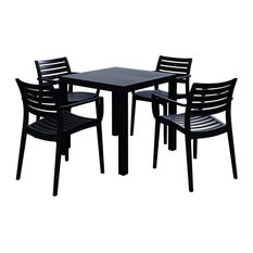 Artemis Resin Square Dining Set With 4 Arm Chairs, Black