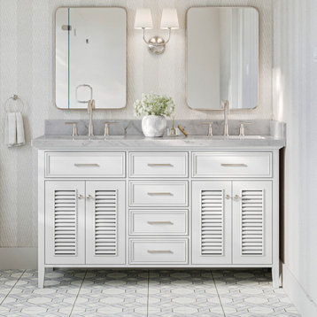 Kensington 61" Double Bath Vanity Rectangle Sink White with Carrara Marble Top