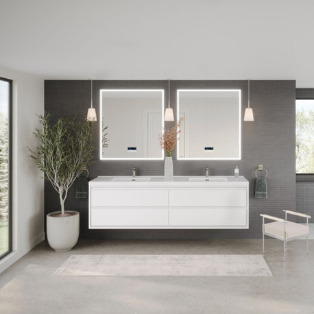 The MOM Bathroom Vanity, Glossy White, 84", Double Sink, Wall Mount