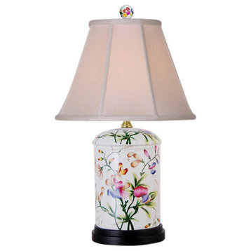 Chinese Floral Motif Porcelain Jar Table Lamp 20"