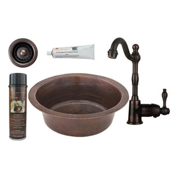 12" Copper Bar Sink, Faucet, 2" Drain, 14" Dia Outer