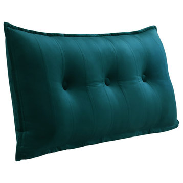 Button Tufted Bed Rest Body Positioning Pillow Headboard Cushion Velvet Cyan, 39x20x3 Inches