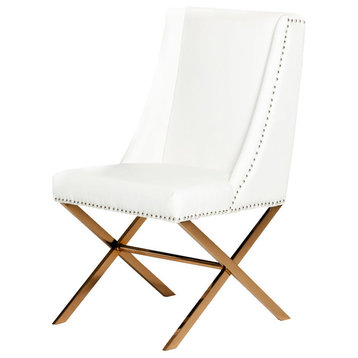 Modrest Alexia Modern Rosegold Dining Chair, White Leatherette