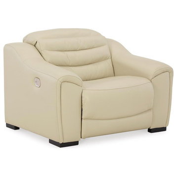 Ashley Furniture Center Line Leather Power Recliner with Headrest in Beige